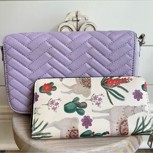 Forever 21 Lavender Quilted Crossbody Bag and Llama Wallet Bundle